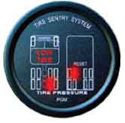 Tire Sentry’s electronic valve caps incorporate pressure sensors and microchip transmitters. The 2-inch display on the Tire Sentry system not only detects a low pressure situation but also identifies which of the 18 wheels on a combination vehicle is experiencing that condition, making it easier for the driver or mechanic to address the situation.