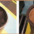 The photo on the left shows a diesel particulate filter prior to cleaning. The one of the right shows what a cleaned DPF should look like.