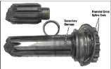 Figure 1: In a 45 degree fracture typically there will be secondary damage to the shaft diameter just forward of the input bearing and the main drive gear drive spline ends are rounded.