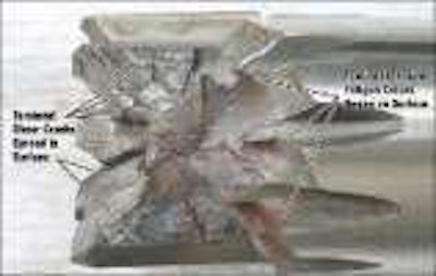 Figure 4: The area rearward of the clutch engagement area and forward of the end of spline full depth is the area of highest stress on the shaft.