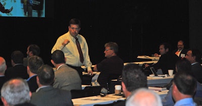 Pollster Frank Luntz speaks to the crowd at the third annual Commercial Vehicle Outlook Conference last month in Dallas.
