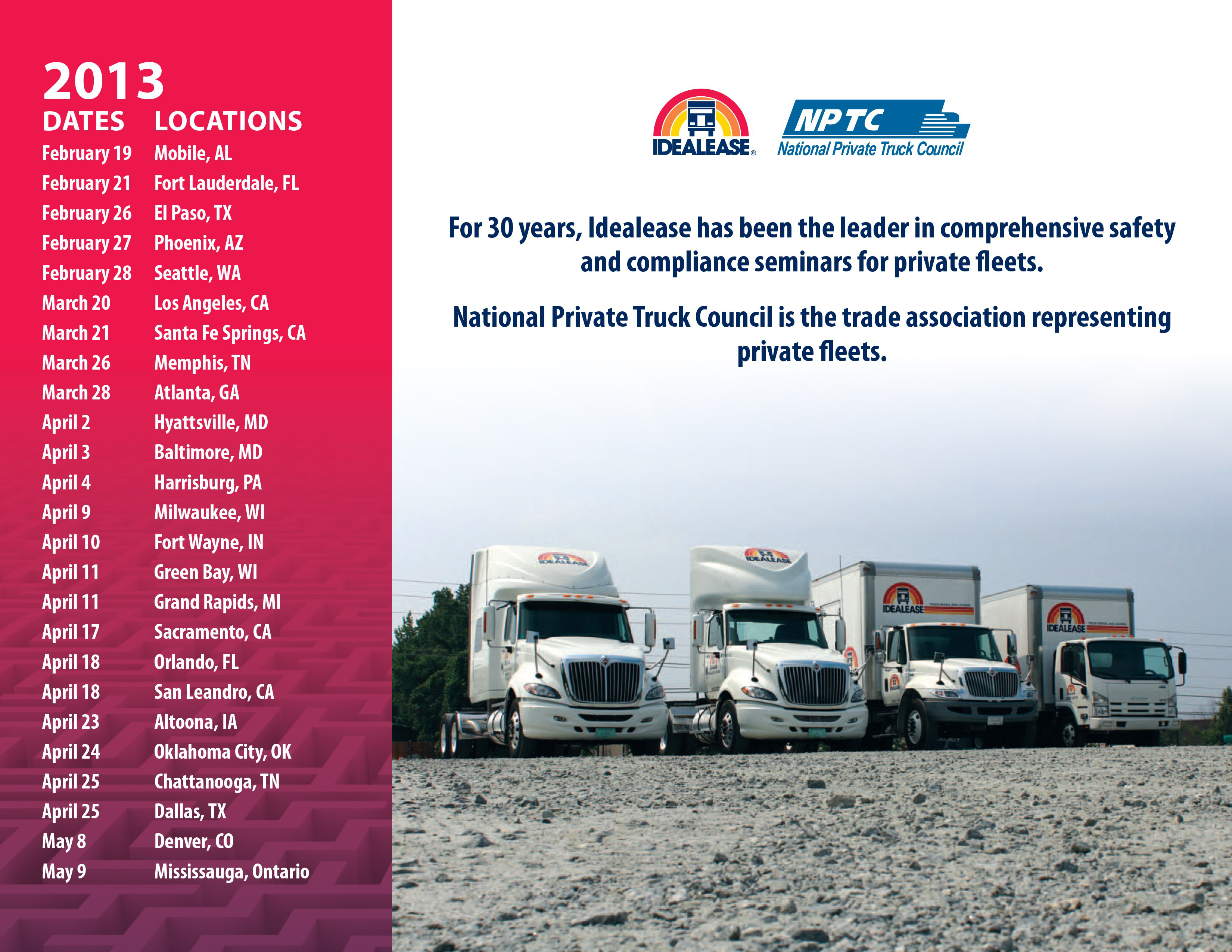 Idealease, In Partnership With The National Private Truck Council (nptc), Will Present &ldquo;safety & Compliance Simplified&rdquo; Seminars In 24 Cities Across The Us And Canada Beginning In February And Through May