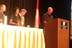Kevin Wheeler of K.W. Mechanical accepts his award as HDA Truck Pride’s Truck Service Expert of the Year.
