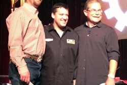 Jason Swann (left) was named Rush Rodeo Overall Grand Champion. He is pictured with NASCAR driver Tony Stewart and Rush CEO Rusty Rush.