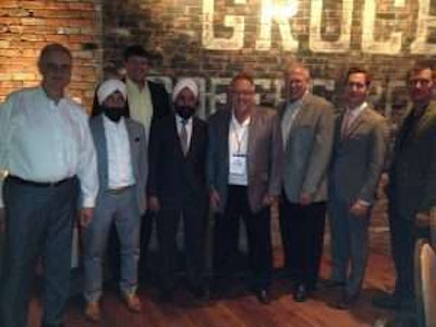 Representatives from The Pete Store, Truck Centers, Inc., and Freightliner of St. Cloud were invited to a dinner Wednesday night in honor of all three of the Successful Dealer Award finalists. Pictured are Gary Reagan (The Pete Store), Jeev Khanduja (Automann), Jon Pearson (Freightliner of St. Cloud), Dennis Khanduja (Automann), Mike Yates (Truck Centers, Inc.), Patrick Miller (Freightliner of St. Cloud), Greg Arscott (The Pete Store) and Justin Hopkins (Truck Centers, Inc.)