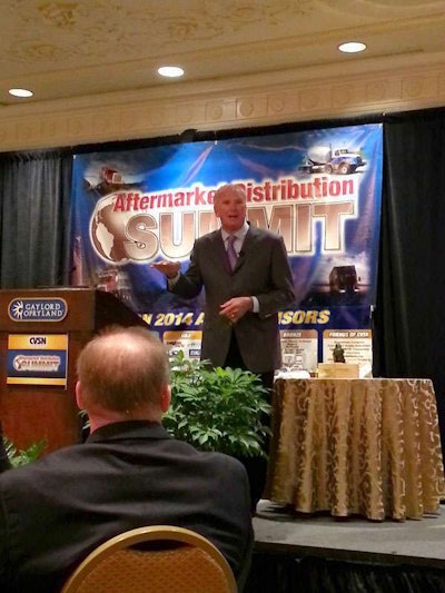 Sam Wyche speaks to the crowd at the CVSN Aftermarket Distribution Summit Monday in Nashville.