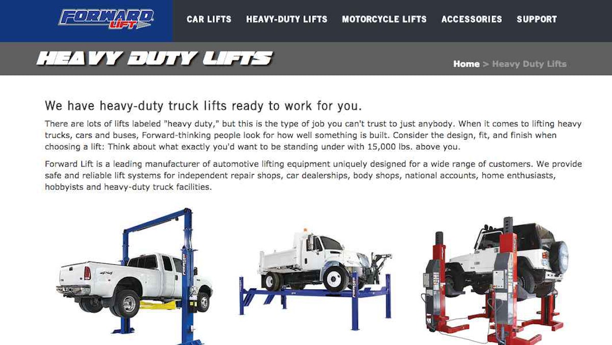 Forward lift shop motorcycle lift
