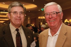 Jim Moss (right) with former Motor & Equipment Manufacturers Association President Bob McKenna at an earlier Heavy Duty Aftermarket Week. Moss was one of several industry members who helped create HDAW.