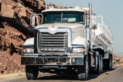 Mack Truck driving on a mountainous road
