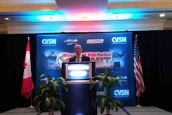 Dave Scheer accepts the President’s Award at the 2016 CVSN Aftermarket Distribution Summit Monday in Vancouver.