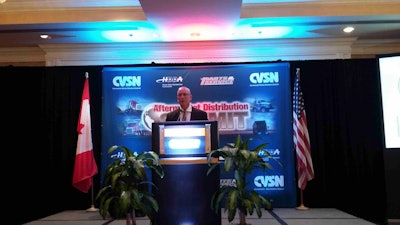 Dave Scheer accepts the President’s Award at the 2016 CVSN Aftermarket Distribution Summit Monday in Vancouver.