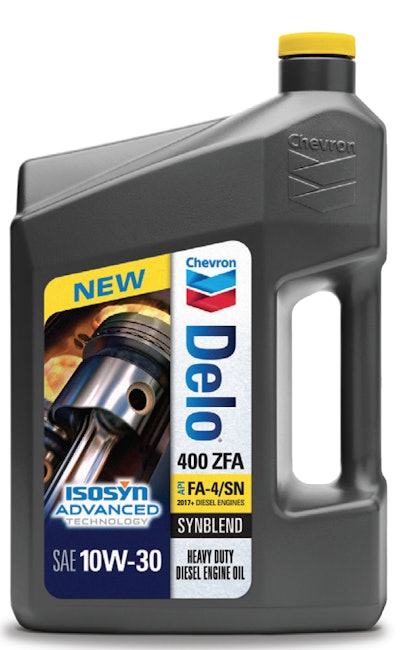 Chevron’s Delo 400 ZFA 10W-30 API FA-4 heavy-duty diesel engine oil