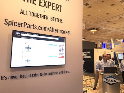 Dana’s Darryl Wray, senior manager-Aftermarket, introduces the company’s new e-commerce platform Tuesday at Heavy Duty Aftermarket Week (HDAW) in Las Vegas.