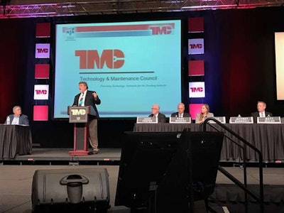 Jeff Marshall with Pricedex speaks during Tuesday’s panel discussion regarding VMRS coding and parts management at the Technology & Maintenance Council (TMC) Annual Meeting in Nashville, Tenn.
