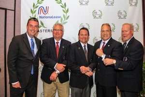 Dean Vicha (left), president of NationaLease, stands with Masters Club Hall of Fame award winners, who received Rolex watches for outstanding performance for 10 consecutive years. Second left to right are: Mark Quick, Brown NationaLease; Fred Schmidt, McMahon Truck Leasing, a NationaLease Member; Matt Svancara, Aim NationaLease; and Ray Swesey, Brown NationaLease.