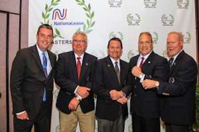 Dean Vicha (left), president of NationaLease, stands with Masters Club Hall of Fame award winners, who received Rolex watches for outstanding performance for 10 consecutive years. Second left to right are: Mark Quick, Brown NationaLease; Fred Schmidt, McMahon Truck Leasing, a NationaLease Member; Matt Svancara, Aim NationaLease; and Ray Swesey, Brown NationaLease.