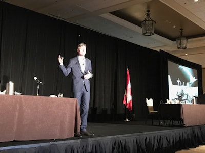 Tom Flick speaks Thursday at the HDA Truck Pride Annual Meeting in Orlando.