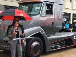 Julie Furber, Cummins’ Electrification Business Development Executive Director, unveiled the company’s electric powertrain concept truck Tuesday.