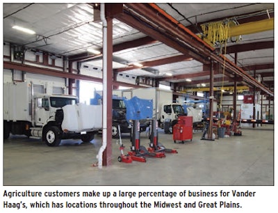 Trucks parked inside agricultural facility