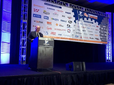 VIPAR Heavy Duty President Chris Baer speaks Monday at the VIPAR Heavy Duty Annual Business Conference in Orlando.