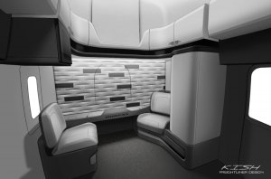 Design sketch of Freightliner Cascadia sleeper cab area.