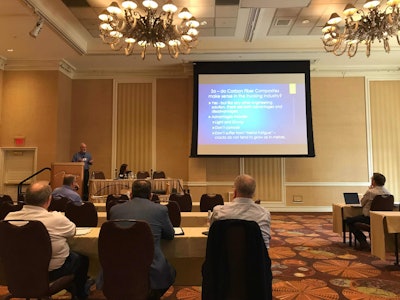 Michael Hoke, president at Abaris Training Resources, addresses the growing use of composite materials in the trucking industry during Service Opportunities Learning Days Sunday in Las Vegas.