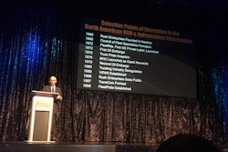 Stu MacKay speaks on globalization Monday during Heavy Duty Aftermarket Dialogue in Las Vegas.