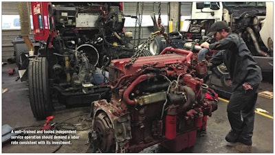 Semi-Truck Being Repaired and Serviced