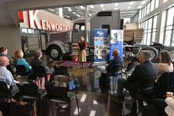 SLCC President Deneece G. Huftalin speaks at Kenworth Sales Company’s facility last week. Kenworth Sales Company has donated $400,000 to SLCC Westpointe Workforce Training & Education Center.