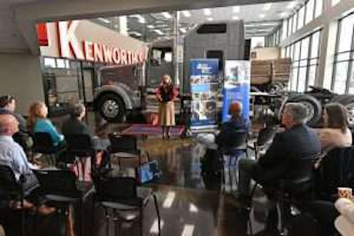 SLCC President Deneece G. Huftalin speaks at Kenworth Sales Company’s facility last week. Kenworth Sales Company has donated $400,000 to SLCC Westpointe Workforce Training & Education Center.