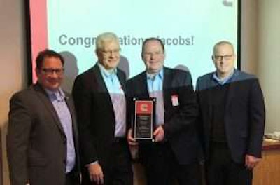 From left to right: Scott Mann, EBU purchasing director, Cummins; Steve Ernest, vice president, engineering and business development, Jacobs; Dennis Gallagher, president, Jacobs; Rod Wilson, sourcing director, overhead and power cylinder team, Cummins
