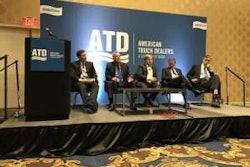 From left: ATD Senior Economist Patrick Manzi, John Blodgett of MacKay & Company and ACT Research’s Kenny Vieth, Steve Tam and Jim Meil present during Thursday’s industry roundtable at ATD Show 2018.