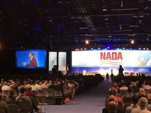 Alabama Football Coach Nick Saban speaks Friday at the NADA/ATD Show in Las Vegas.
