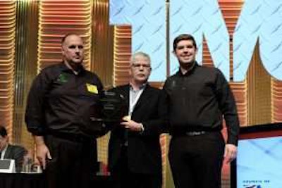 From left to right: Chris Langley, VP of Fleet Relations, Hyliion; Jim Park, award committee chair; and Thomas Healy, founder and CEO, Hyliion.