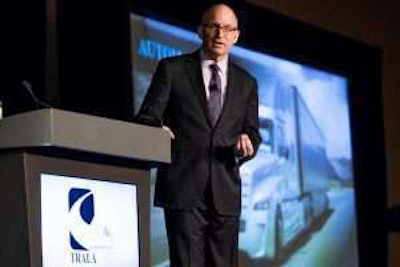 Roger Nielsen, president and CEO at Daimler Trucks North America, speaks Tuesday at the TRALA Annual Meeting in Scottsdale, Ariz. (Photo courtesy Adrian T. Baird/Baird Photography Studios)