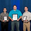 Rick Davis (center), lead technician, Hogan Truck Leasing Inc., a NationaLease member, was named Top Tech at NationaLease’s 8th Annual Tech Challenge. First runner-up was Bob Mrzyglod (right), Aim NationaLease, and second runner-up, John Norwood (left), also from Aim NationaLease.