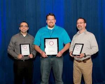 Rick Davis (center), lead technician, Hogan Truck Leasing Inc., a NationaLease member, was named Top Tech at NationaLease’s 8th Annual Tech Challenge. First runner-up was Bob Mrzyglod (right), Aim NationaLease, and second runner-up, John Norwood (left), also from Aim NationaLease.