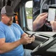 A driver can link to the Detroit Connect platform from an in-cab mobile device.