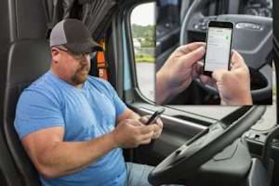 A driver can link to the Detroit Connect platform from an in-cab mobile device.