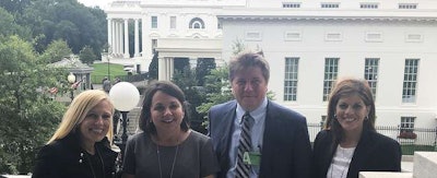 ATD’s leadership attends a meeting at the White House on July 24, 2018, to discuss industry efforts to repeal the federal excise tax on new heavy-duty truck sales. Pictured left to right: Laura Perrotta, ATD/NADA senior director of legislative affairs; ATD Chairwoman Jodie Teuton; Michael Harrington, ATD/NADA vice president of legislative affairs; and Ivette Rivera, ATD/NADA senior vice president of legislative affairs.