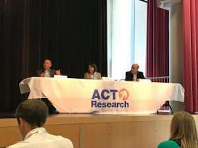 From left: Paul Pankey, regional general manager at Rush Center, Jodie Teuton, vice president at Kenworth of Louisiana, and Bart Middleton, CEO at Grammer Industries, at Wednesday’s panel discussion at the ACT Research Seminar.