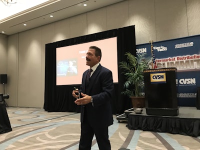 Rocky Romanella speaks Monday at the CVSN Aftermarket Distribution Summit in Braselton, Ga.