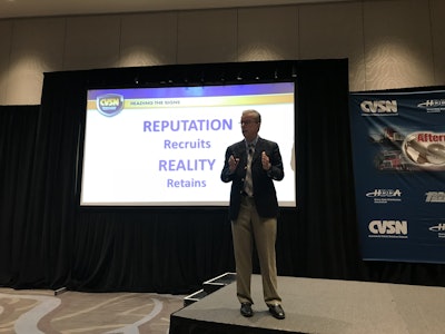 Richard Hadden speaks Tuesday at the CVSN Aftermarket Distribution Summit in Braselton, Ga.