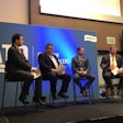 Moderator Seth Clevenger (left) leads a panel with Jim Aartman, COO, California Freight; Randy Guillot, president, Triple G Express/Southeastern Motor Freight; and Harold Sumerford, Jr., chairman and CEO, J&M Trucking at the 2019 ATD Show Thursday in San Francisco.