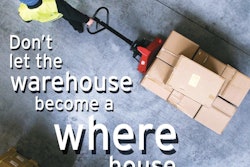 man with dolly of boxes with text over image 'don't let the warehouse become a where house'