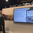 Rush Truck Centers Mike Eppes introduces RushCare Parts Connect at TMC Monday.