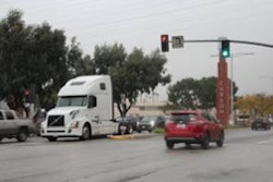 Volvo VNL equipped with prototype Eco-Drive technology during testing near the San Pedro Bay ports in Southern California.