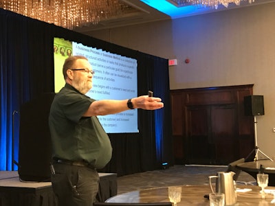 Maylan Newton presents at Tuesday’s HD Repair Forum event in Fort Worth, Texas.