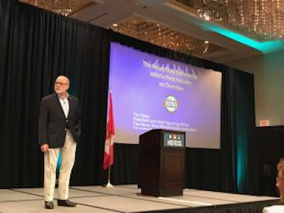 Tim Kraus, HDMA president and COO, speaks Wednesday at the HD Repair Forum in Fort Worth, Texas.