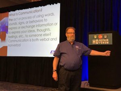 Maylan Newton speaking Wednesday at the Heavy Duty Repair Forum in Fort Worth, Texas.